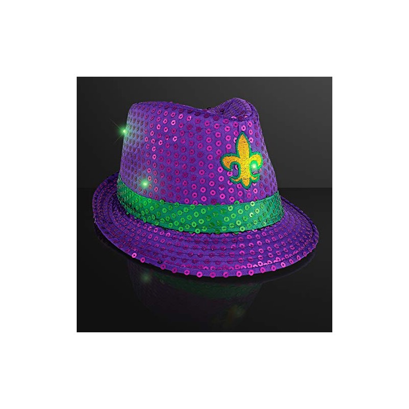 FlashingBlinkyLights Mardi Gras Sequin Light Up LED Fedora Hat