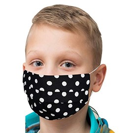 Mundschutz KINDER Mundschutz Maske Mundschutz mit Motiv gepunktet Masken Mundschutz waschbar Stoffmasken Mundschutz SCHWARZ große Punkte