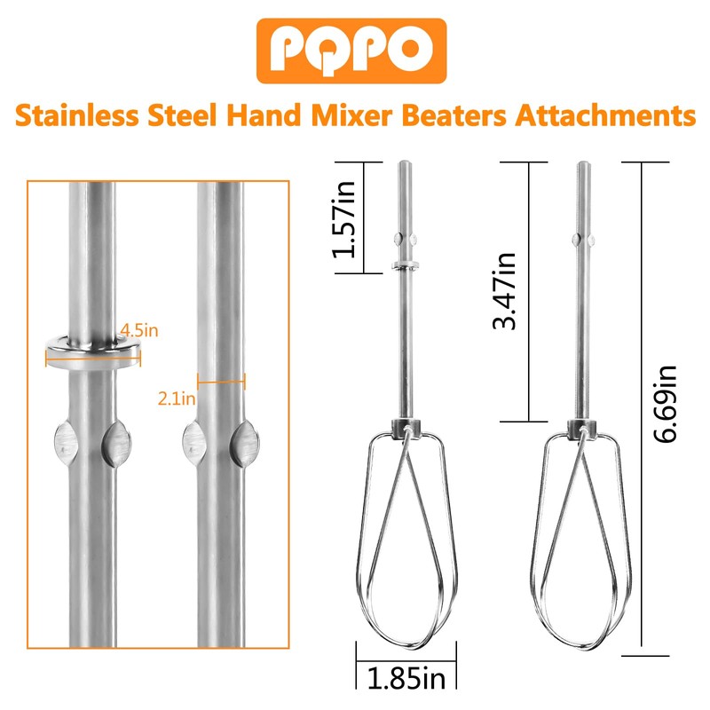 Hand Mixer Whisk Stainless Steel Attachments Compatible with Kitchen Aid