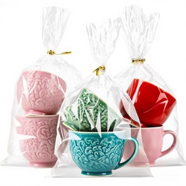 8" x 11" Clear Cellophane Treat Bags with Bottom Gusset & Twist Ties – for Baked Goods, Cookies, Candies, Chocolates, Popcorn & Gift Packaging (50 Pcs, 2 mils)