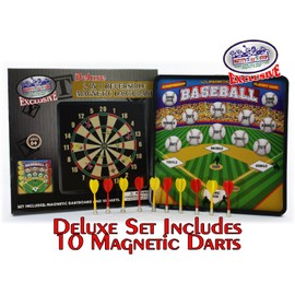 Matty's Toy Stop Deluxe 2-in-1 Reversible Magnetic Dartboard (Dart Board) with 10 Darts, Featuring Standard Darts & Baseball Games Exclusive