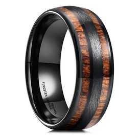King Will Nature 8mm Mens Domed nature Koa Wood Inlay Black Tungsten Carbide Ring Wedding Band 8.5