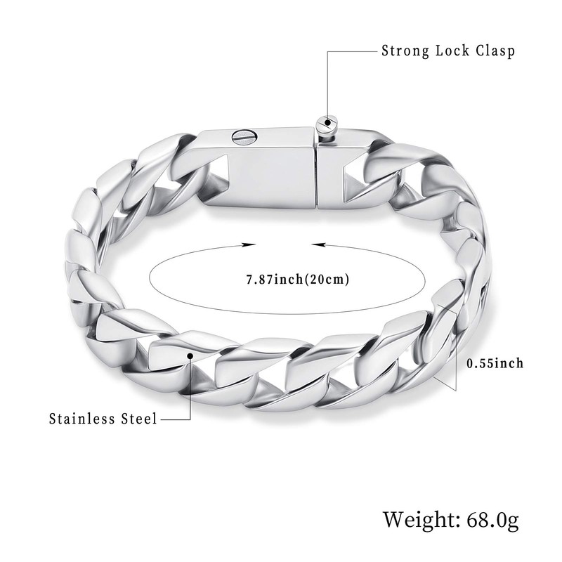 Cremation Urn Bracelet for Human Ashes for Men, Silver Cuban