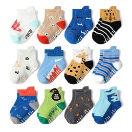 SANANG 12 Pairs Non Slip Toddler Socks with Grip Baby Ankle Socks Kids Non Slip Socks for 1-7 Years Girls Boys