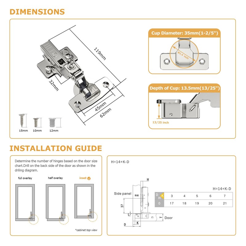 Furniware 2 pcs Soft Close Cabinet Hinge,4D Adjustment(Depth, Side,Height and