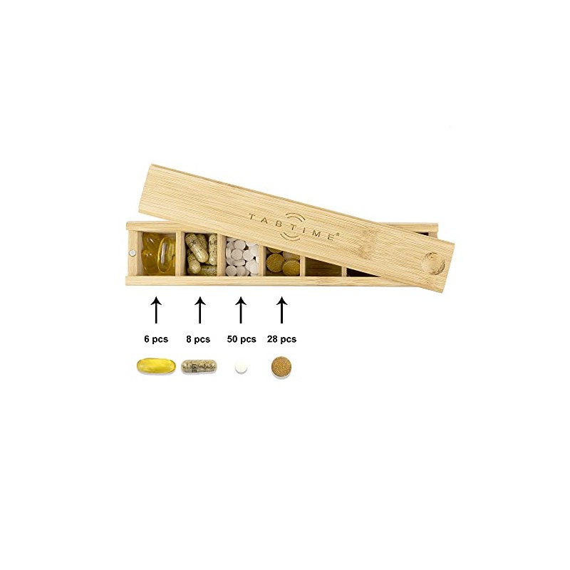 TabTime TabTime Bamboo Weekly Pill Box, 7 Day Pill Organiser,