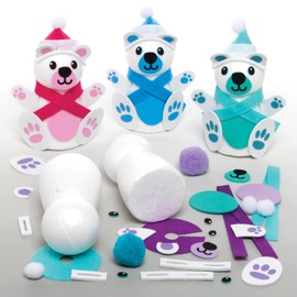 Baker Ross FE973 Build a Snow Bear Craft Kit - Pack of 4, Make Your Own Christmas Decorations, Childrens Crafts to Decorate and Display, Festive Arts and Crafts Activity