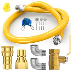 3/4" Gas Flex Line, Safety System Kit Replacement for 1675kit48, Commercial Gas Line Hose, 48" Mobile Gas Hose Connector Kit with Quick Disconnect, Valve, Elbows and Restraining Device
