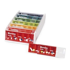 Anabox Weekly Pill Organiser, 7 Day Pill Box, Handy Organised Tablet Dispenser/Container, Rainbow, 19 x 12 x 5.4 cm