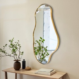 womilous Irregular Shaped Mirror, Gold Asymmetrical Mirror, 30"x20" Modern Funky Mirrors, Abstract Wall Mirrors for Living Room Bathroom Bedroom Hallway Entryway Fireplace
