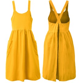 Uaussi Cotton Linen Apron Cross Back Work Apron for Women with Pockets Pinafore Dress X Cross Halter Apron for Baking Chef Gardening-Yellow