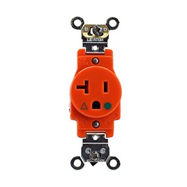 Leviton 5361-IG 20 Amp, 125 Volt, Narrow Body Single Receptacle, Straight Blade, Industrial Grade, Isolated Ground, Orange
