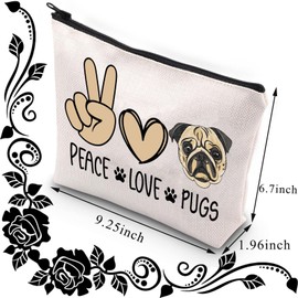 BDPWSS Pug Makeup Bag Pug Gifts for Pug Lover Pug Mom Crazy Pug Lady Cosmetic Bag Dog Owner Gift Peace Love Pugs Travel Pouch (Peace Love Pugs CA)