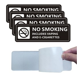 No Smoking Signs for Home and Business, (4 PACK) Self-adhesive No Vaping Sign, 9 x 3 Inch Rust Free Aluminum Warning Signage for Indoor Outdoor Use (Black White)