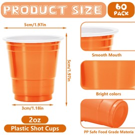 Whaline 60Pcs Colored Plastic Cups 2oz Light Pink Hot Pink Orange Plastic Cups Small Disposable Cup for Wedding Birthday Party Supplies