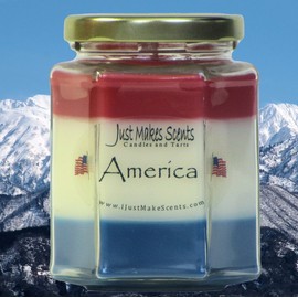 Just Makes Scents America - Patriotic Red, White & Blue Blended Soy Candle Great for Veterans Day, Memorial Day and Independance Day Decorations