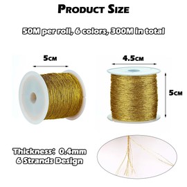 WWYSSZ 6 Rolls Metallic Cord, Metallic Cord for Crafts, Band for Bracelets Beading Yarn Glitter Non-Elastic Nylon Thread for DIY Crafts Bracelet Jewellery Necklace Dream Catcher 0.4 mm x 50 m Roll