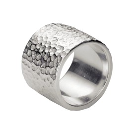 SILBERMOOS Women's Ring Wide Band Ring Hammered with Structures Solid Heavy Matte 925 Sterling Silver, Sterling Silver, Not applicable