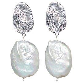 Verluluria Baroque Pearl Drop Earrings,18K or White Gold Plated Sterling Silver Pearl Earrings, 18K or White Gold Pearl Statement Earrings for Women with Exquisite Handmade Packaging,Freshwater Pearl