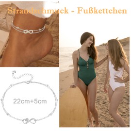 Gkmamrg Anklet Silver 925 Women's Layered Anklet Summer Barefoot Beach Anklet Adjustable 22 + 4 cm, 26cm