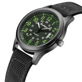 BOSHIYA Analog Military Watches for Men Sports Waterproof Mens Watches for Army Tactical Field, Luminous 12/24Hr Display with Black Nylon Strap