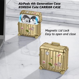 VISOOM Compatible With Airpods 4th Generation Case, Funny Suitcase Design Case for Airpods 4 pro Generation (2024), Cute Fashion Protective Hard Case for Women Men with Keychain, Gold