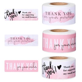3 Rolls 1 x 3 inch Thank You Sticker, Thank You Stickers Small Business, Pink Decorative Sealing Stickers for Decoration Gifts Packaging, Total of 360 Labels