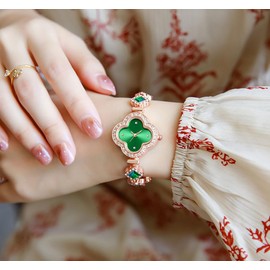 ADSBIAOYE Luxury Women Wrist Watches Unique Rose Gold Diamond Bracelet Watch Fashion Dress Quartz Watches for Women Gift (01 Green)