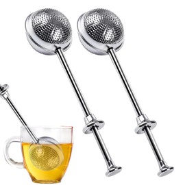 Pack of 2 Stainless Steel Tea Strainer for Loose Tea, Tea Strainer, Tea Infuser - Long Hanging Design, Easy to Use, Easy to Clean - Gift for Tea Lovers (Silver)