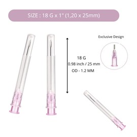 Pack of 100 18 g x 1 inch (25 mm) stainless steel dosing accessories for refill liquids, individually packed, refill tubes for industry, science laboratories, for hobby and DIY, multi-purpose