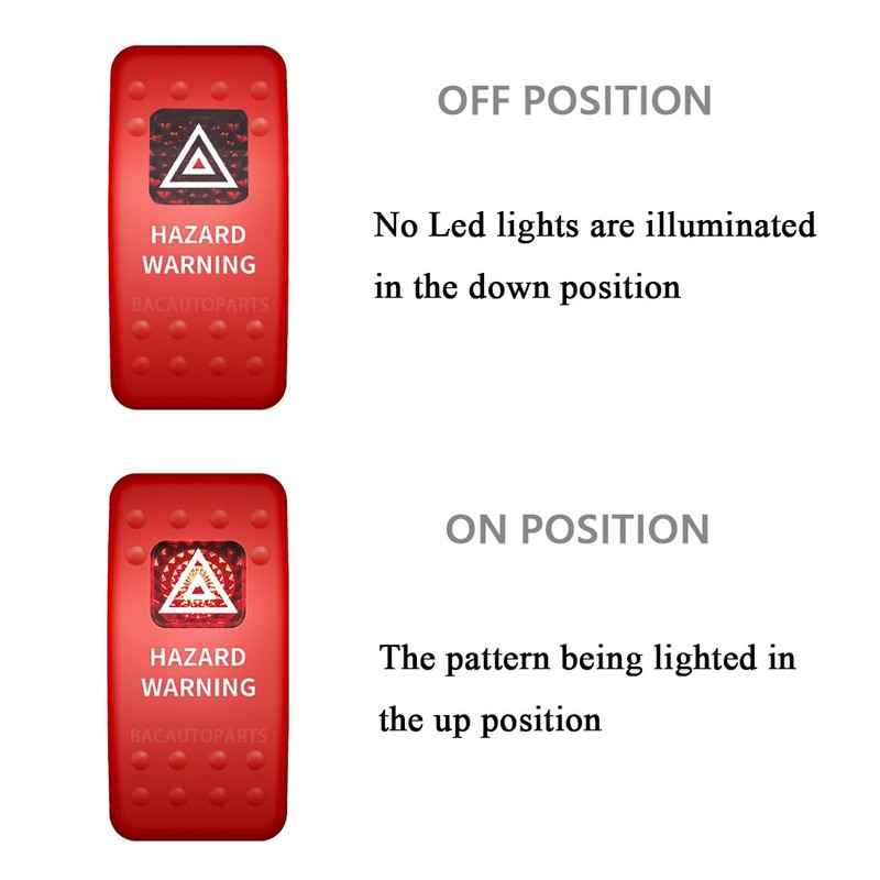 Red Led Hazard Warning Rocker Switch with 3 PIN Adjustable