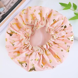 Bath Caps Elastic Band Waterproof Shower Caps With Ruffled Edge Covering Ears Keeping Hair Dry Kitchen Oil-proof Cap for Girls and Women (Animal Print)