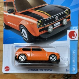 Honda Hot Wheels ‘73 Honda Civic Custom Orange 117/250 1:64 Diecast Car J-Imports 2023