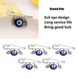 Pack of 5 Turkey Evil Eye Pin, Beautiful Suit Lapel Brooch with Blue Eyes Palm Pendant Pullover Shirt Clips Bring Happiness for Women Jewellery, Metal