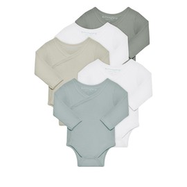 Kindsgard Rip Wrap Bodysuit, Pack of 5, Long Sleeve, Baby Rip Bodysuit, Easy to Put on and Take Off, Certified according to Oeko-Tex Standard, 5_green