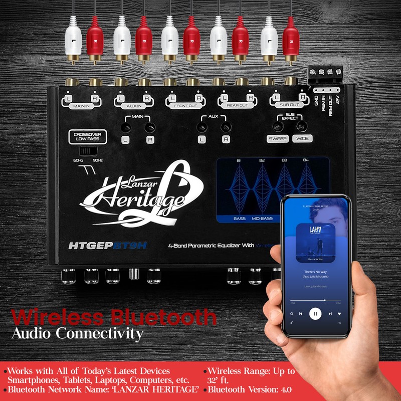 Lanzar 4 Band Parametric Equalizer - Wireless Streaming, Half Din