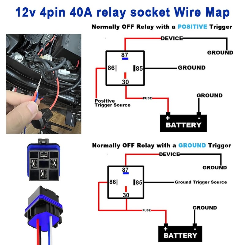 AIMCOCO 4Pin 12V 40/30 Amp Waterproof Car Relay Switch Harness