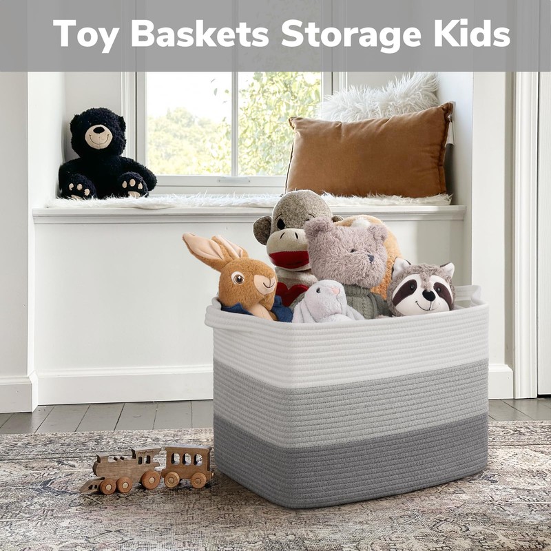 Goodpick Large Woven Basket, Rectangle Rope Storage Baskets for Organizing,