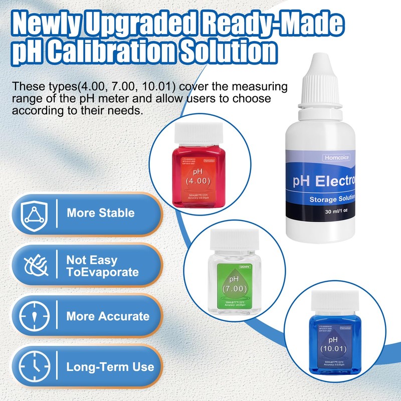 Homcoice pH Calibration Solution Kit (4.00, 7.00 and 10.01), 50ml