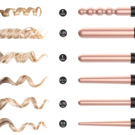 Bestope 6 in 1 Curling Iron Wand Set Curling Wand 0.5''-1.25'' Hair Curler Barre