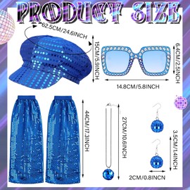 Saier tbo 5Pcs 1970s Disco Accessories Set for Women, Blue Abba Fancy Dress Costume Accessories with Sequin Hat Leg Warmers Bling Sunglasses Earrings Necklace for Adults Retro 70 Theme Party Dance