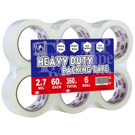 PERFECTAPE Heavy Duty Packing Tape 6 Rolls, Total 360Y, Clear, 2.7 mil, 1.88 inch x 60 Yards, Ultra Strong, Refill for Packaging and Shipping
