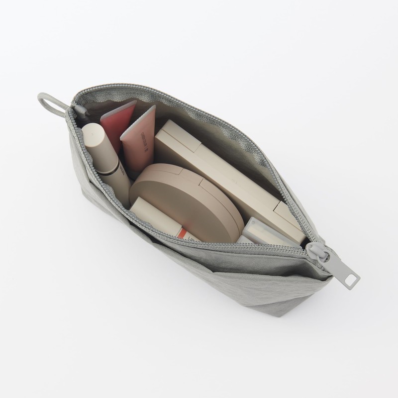 MUJI 84475689 Wrinkle Nylon Pouch with Gusset, Gray, M, Approx.