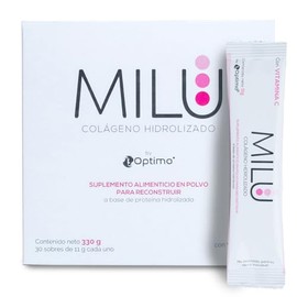 MILU | Colágeno Hidrolizado con Vitamina C | 30 Sobres individuales de 11g (1Caja) | Suplemento Alimenticio Sin Saborizantes - Sin Olor - Sin Azúcar | Péptidos de Colágeno Porcino | Apto para dietas Keto |
