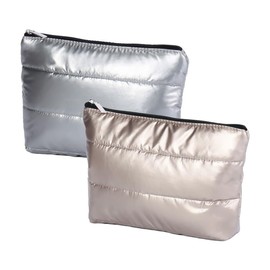 Padded Metallic Cosmetic Bag, 19 x 15 x 4 cm, 4 Colours Available, Pink/Gold/Silver/Blue, silver, Classic