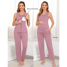 SWOMOG 3pcs Maternity Nursing Robe Set Labor Delivery Double Layer Pajamas Set Postpartum Breastfeeding PJS, Taro Purple XX-Large