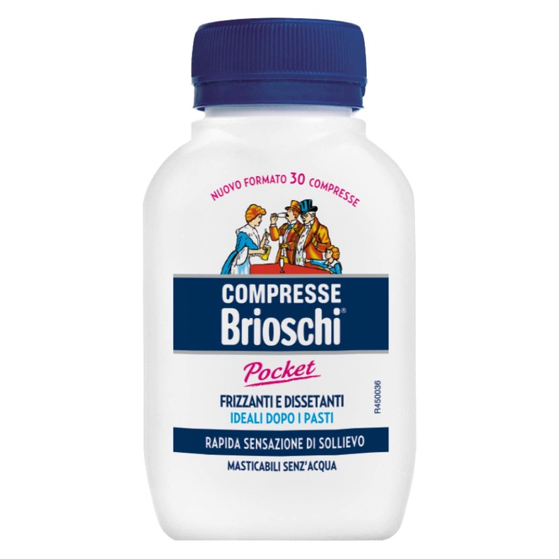 4x Brioschi Pocket Compresse Masticabili Digestivo Frizzante e Dissetante al