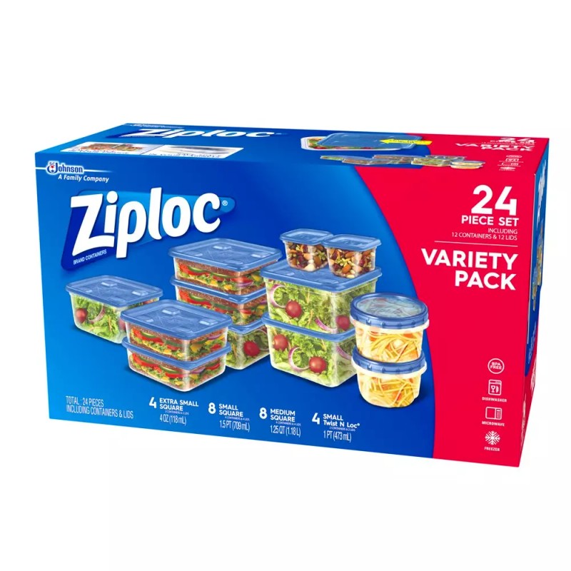 Ziploc one press seal variety 24 pk containers & Lids