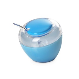 OMADA Sugar Bowl with Lid: 10.5 Ounce Acrylic Sugar Container with Spoon – Blue and Clear Sugar Dish with Lid and Spoon - Modern Design Slightly Slanted Sugar Holder – Made in Italy