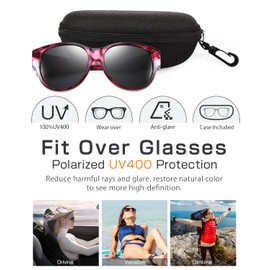 Br'Guras Polarized Oversized Fit Over Glasses Sunglasses for Women and Men Wear Over Glasses with Cat Eye Frame Shopping Running Driving(Purple Leopard-Black/Non-mirrored)
